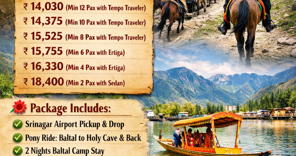 Amarnath Yatra 2026 Pony Package from Srinagar 05 Days & 04 Nights Tour with Baltal Darshan
